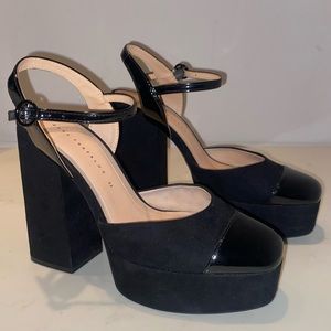 Zara Black Suede & Patent Platform Heels